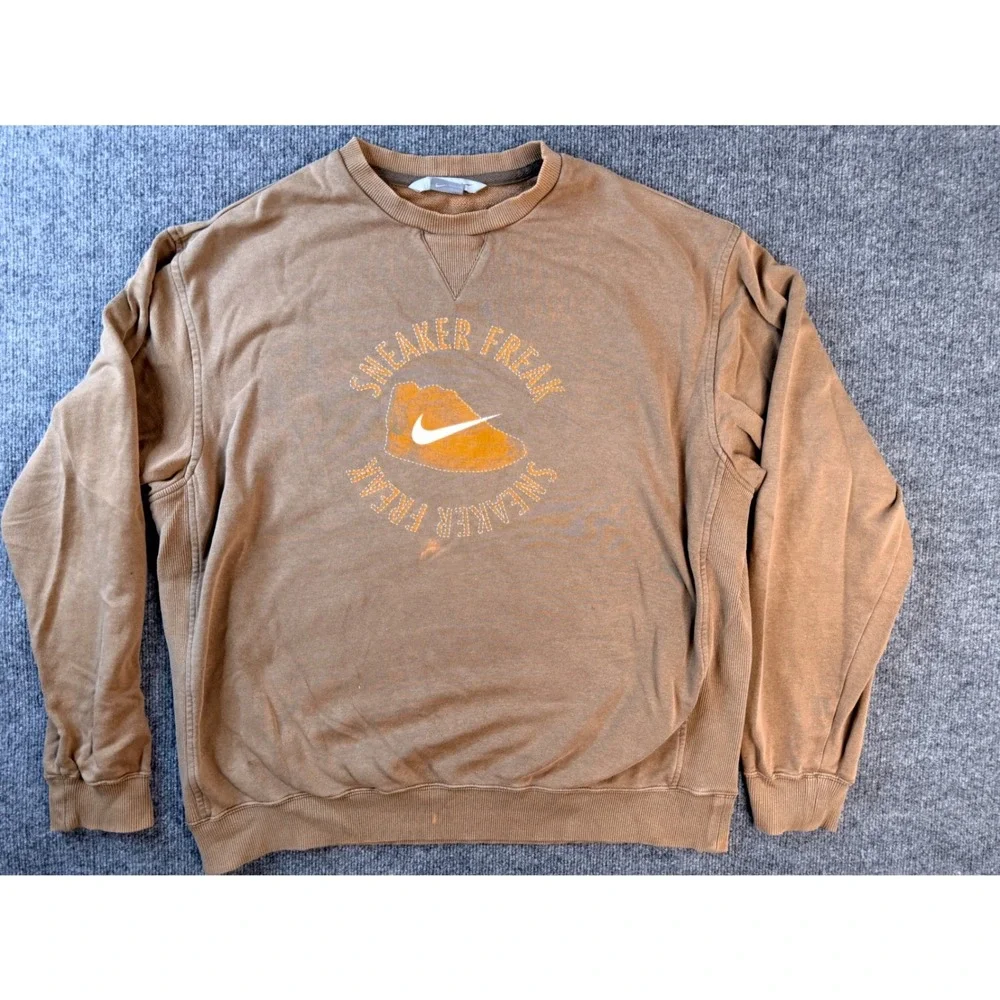 Nike Sneaker Freak Sweatshirt Mens XL Brown Heavyweight Crewneck Graphic Pullove
